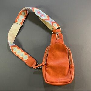 Anthropologie Orange Crossbody Bag with Patterned Strap